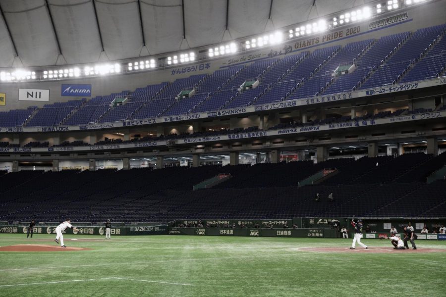  Photo courtesy of AP Images. In this Saturday, Feb. 29, 2020, file photo, spectators stands are empty during play in a preseason baseball game between the Yomiuri Giants and the Yakult Swallows at Tokyo Dome in Tokyo.