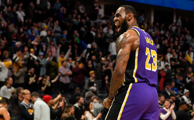 Photo courtesy of AAron Ontiveroz/Getty Images.LeBron James (23) of the Los Angeles Lakers celebrates the final horn against the Denver Nuggets during overtime quarter of Los Angeles 120-116 win on Wednesday, February 12, 2020. 