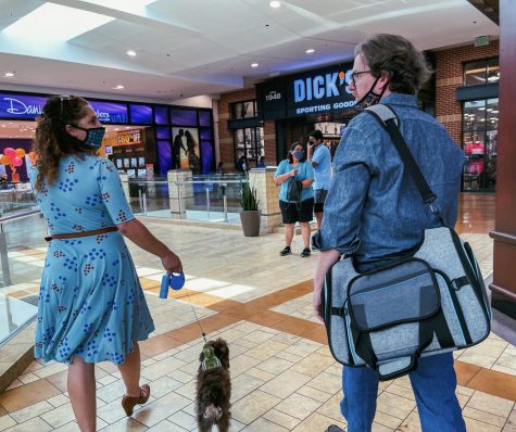 Photo Courtesy of The Chaparral/Marcela Carrillo. A Couple walking their dog inside the Palm Desert mall