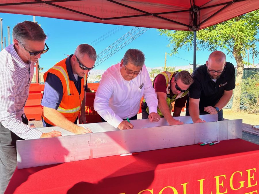 Photo+courtesy+of+The+Chaparral.+The+Indio+campus+beam-signing+ceremony+on+Oct.+18%2C+2022.