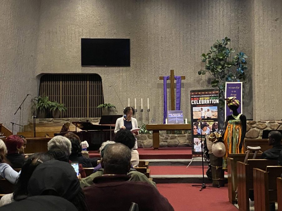 Photo courtesy of the Chaparral/Cindy Chavez. Loyola Marymount University professor Dr. Cheryl Grills spoke during the community meeting on Feb. 24 at the United Methodist Church in Palm Springs.