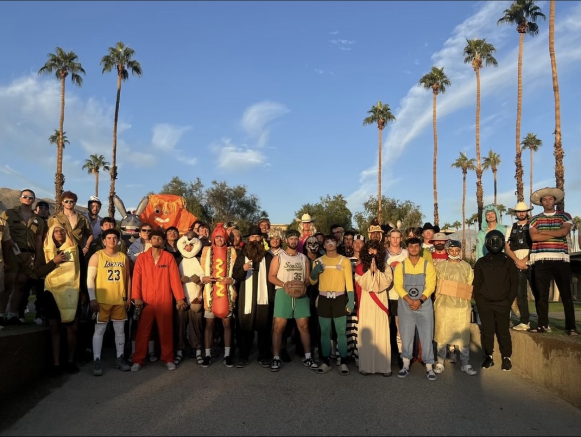 Photo Courtesy of COD Athletics. COD baseball dresses up in costumes for a team yoga. 