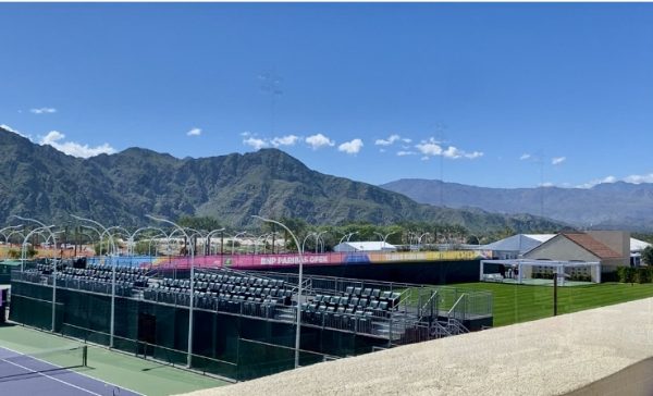 Photo courtesy of The Chaparral/ Maria Noble Valdez. The grounds of Indian Wells Tennis Gardens view from the iconic media deck.