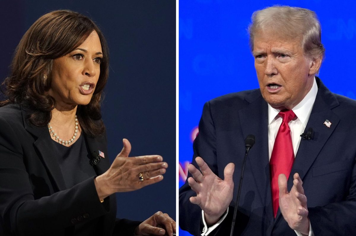 Photo courtesy of AP Images/FIle. In this combination image, Democratic vice presidential candidate Sen. Kamala Harris, D-Calif., speaks during a debate, Oct. 7, 2020, in Salt Lake City, left, and Republican presidential candidate former President Donald Trump speaks during a debate, June 27, 2024, in Atlanta. 