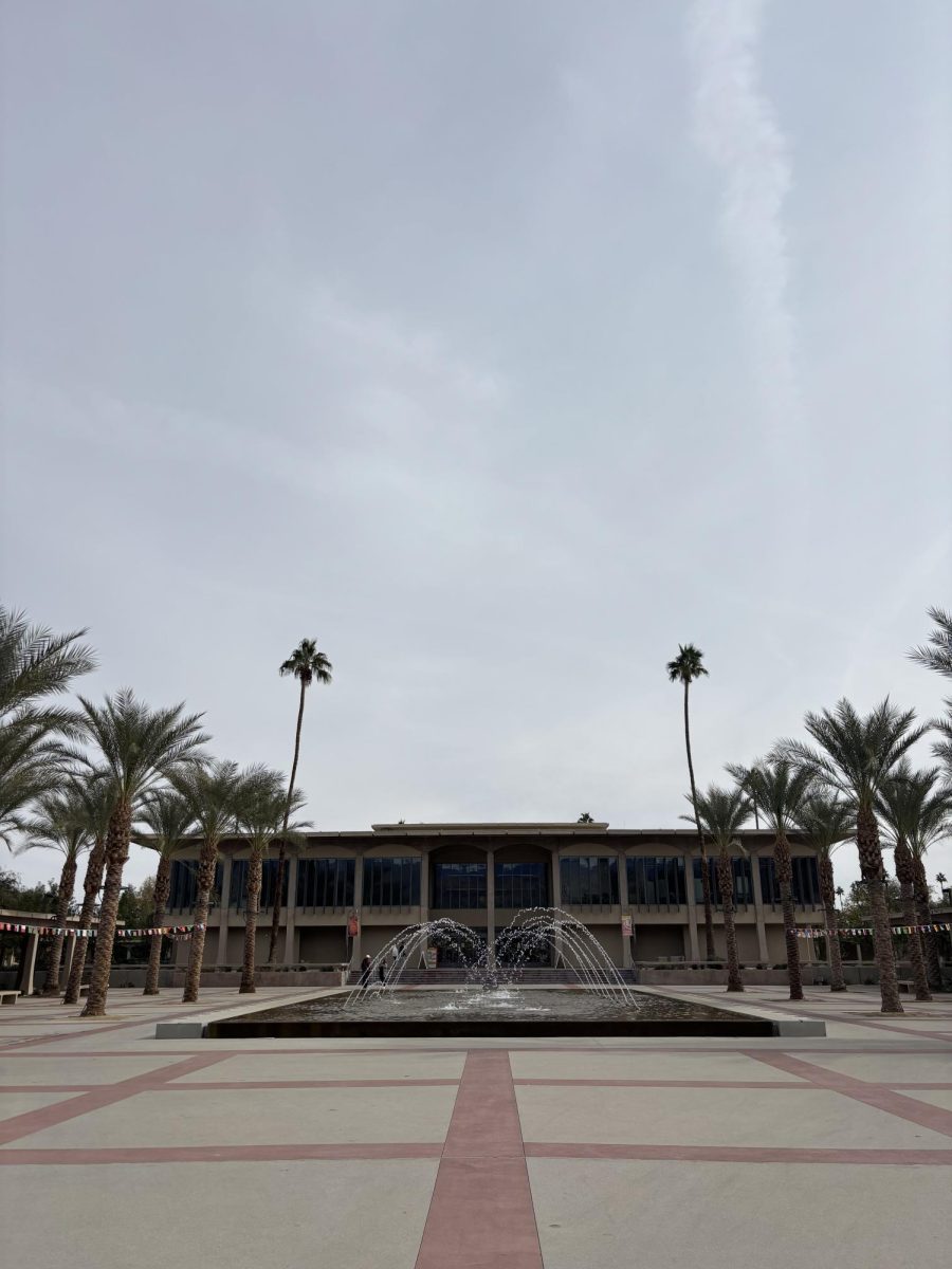 Photo courtesy of The Chaparral/layla Freiberg. Fountain of Knowledge outside of the College of the Desert library. 