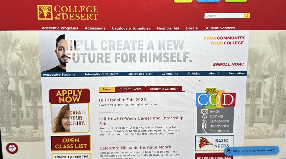 Photo courtesy of The Chaparral/Brenda Vargas. Photograph of the College of the Desert homepage 