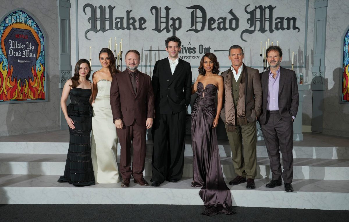 Photo courtesy of AP/Jordan Strauss. Cailee Spaeny, from left, Mila Kunis, Rian Johnson, Josh O'Connor, Kerry Washington, Josh Brolin, and Ram Bergman arrive at the premiere of "Wake Up Dead Man: A Knives Out Mystery" on Nov. 17, 2025, at Academy Museum of Motion Pictures in Los Angeles.
