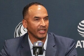 Photo courtesy of AP/Tony Gutierrez.
Dallas Mavericks general manager Nico Harrison speaks during a press conference at the NBA basketball team’s basketball practice facility, Friday, June 27, 2025, in Dallas. 