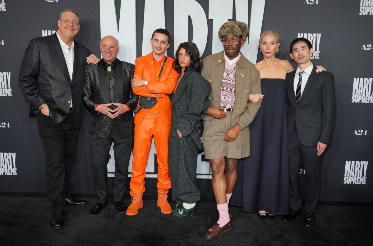 Photo courtesy of AP/Jordan Strauss. From left, Penn Jillette, Kevin O'Leary, Tyler Okonma, aka Tyler, The Creator, Timothee Chalamet, Odessa A'zion, Gwyneth Paltrow and Koto Kawaguchi arrive at the premiere of "Marty Supreme" on Dec. 8, 2025, at Samuel Goldwyn Theater in Beverly Hills, Calif. 
