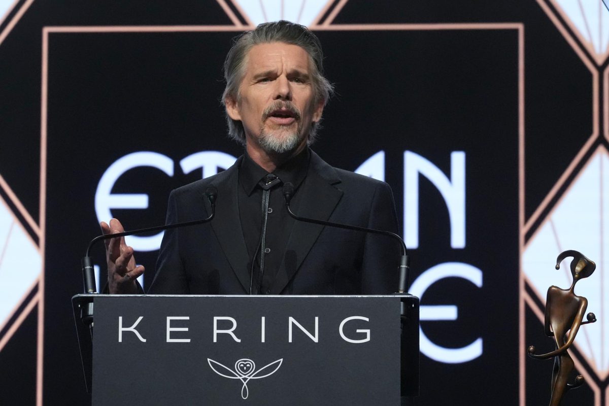 Photo courtesy of AP/Chris Pizzello. Ethan Hawke accepts the Career Achievement Award for Blue Moon during the 37th Palm Springs International Film Festival Awards on Jan. 3, 2026, at the Palm Springs Convention Center in Palm Springs, California.
