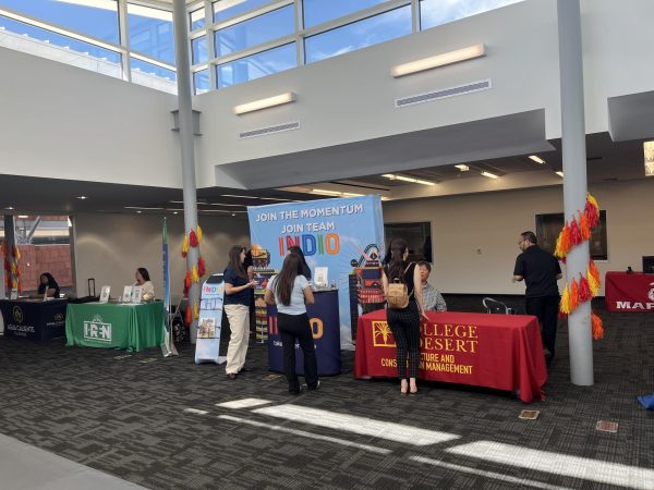 Students speak to representatives at the COD Architecture and Construction Managment and City of Indio booths at the Career and Internship Fair.