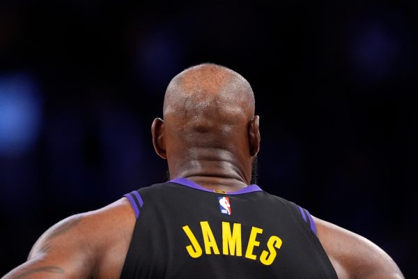 Photo courtesy of AP/Mark J. Terrill.
Los Angeles Lakers forward LeBron James stands on the court in the closing minutes of Game 4 in a second-round NBA basketball playoffs series against the Oklahoma City Thunder, Monday, May 11, 2026, in Los Angeles.