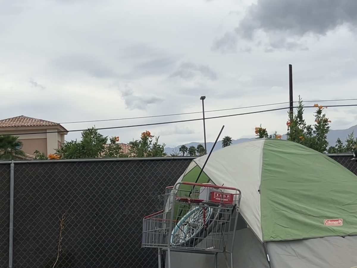 Photo courtesy of The Chaparral. Campsite off of Highway 111 in Indio during unusually cloudy week.